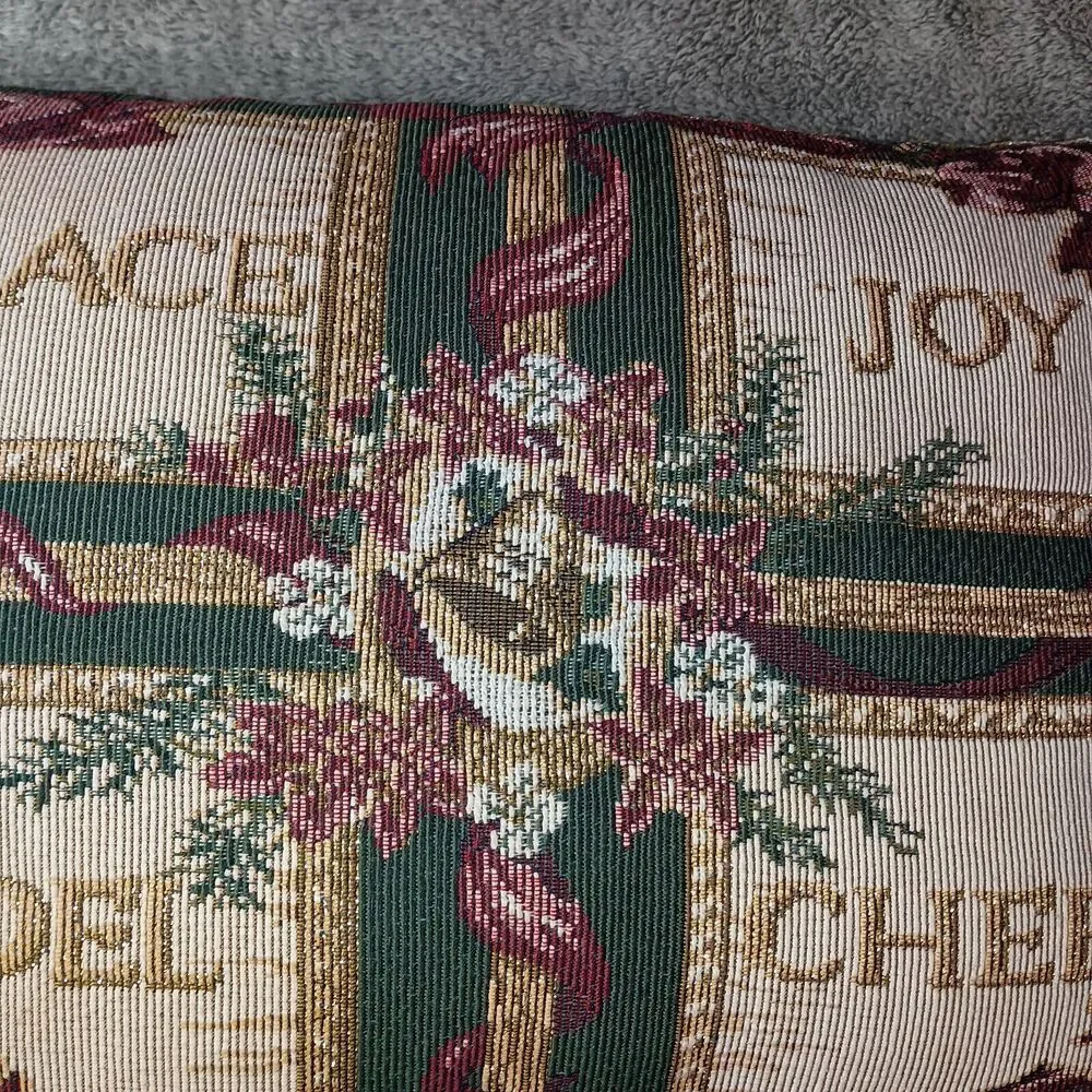 Vintage Tapestry Woven Christmas Holiday Throw Pillow 90s Y2K Cottagecore Decor